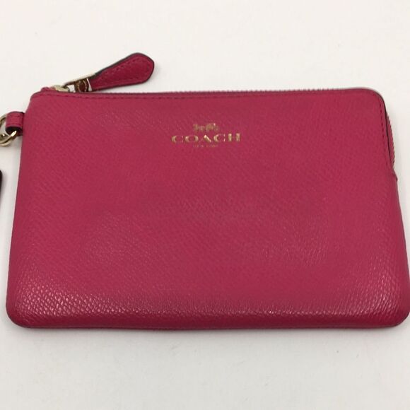 Coach F54626 Leather Corner Zip Wristlet Bright Barbie Pink Cross Grain Leather - Picture 2 of 16